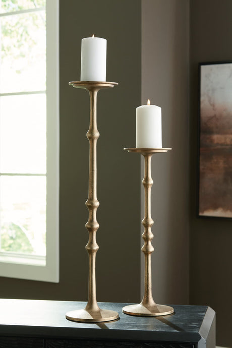 Larwick Antique Brass Finish Candle Holder Set of 2, front view