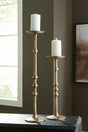 Larwick Antique Brass Finish Candle Holder Set of 2, front view
