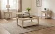 Lindenton lift-top coffee table in blonde oak, folded down
