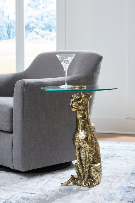 Vallain Accent Table front angle with leopard base in antique gold