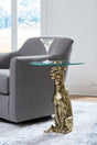 Vallain Accent Table front angle with leopard base in antique gold