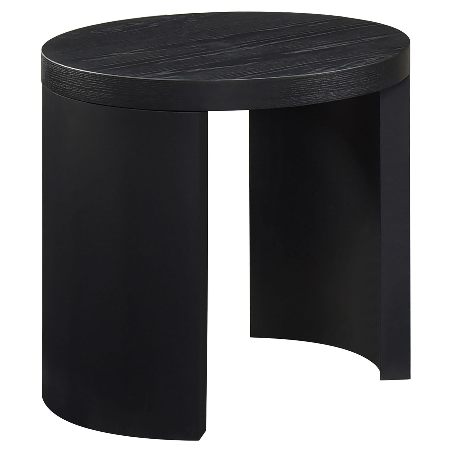 Sweeney 24-inch round black wood side end table front angle