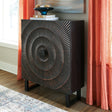 Fosterman Distressed Black Wood Accent Cabinet front view with closed doors