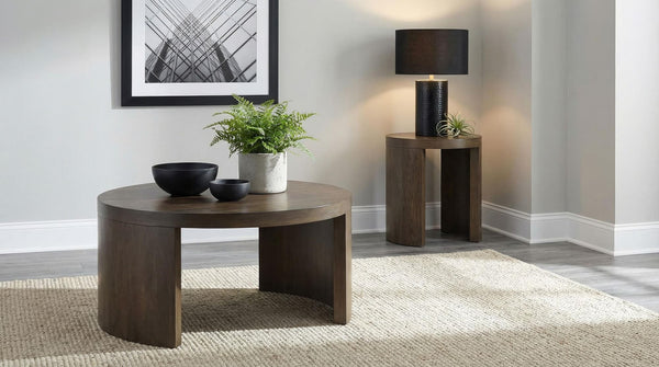 Sweeney dark walnut coffee table front view
