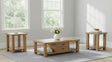 Beasley 3-Piece Wood Coffee Table Set in golden oak, front view