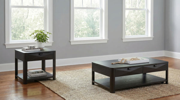 Marcelo 2-piece coffee and end table set with storage, angled front view