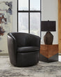 Kierreys Midnight Leather Swivel Accent Chair front angle