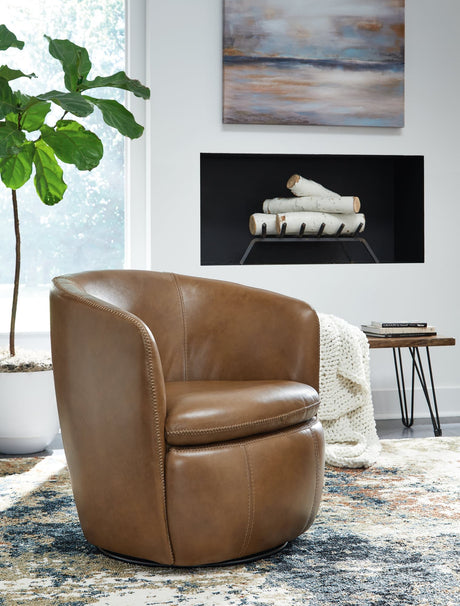 Kierreys Caramel Leather Swivel Chair front angle