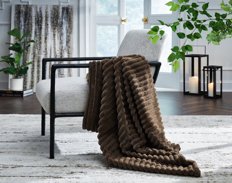 Alsonwell Brown Faux Fur Throw laid out flat