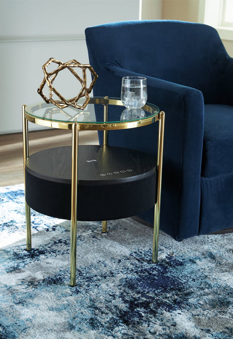 Nedman black and gold finish round accent table front view