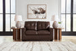 Santorine Dark Brown Leather Match Loveseat angled front view