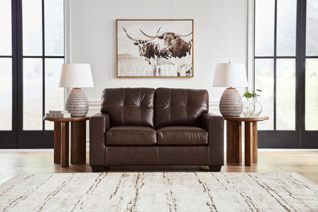 Santorine Dark Brown Leather Match Loveseat angled front view