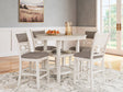 Erinberg counter height dining table with 4 upholstered barstools set in antique white finish