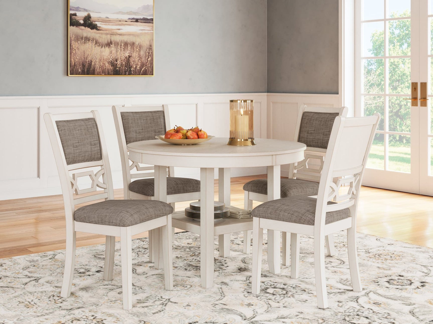 Erinberg antique white round dining table with top view