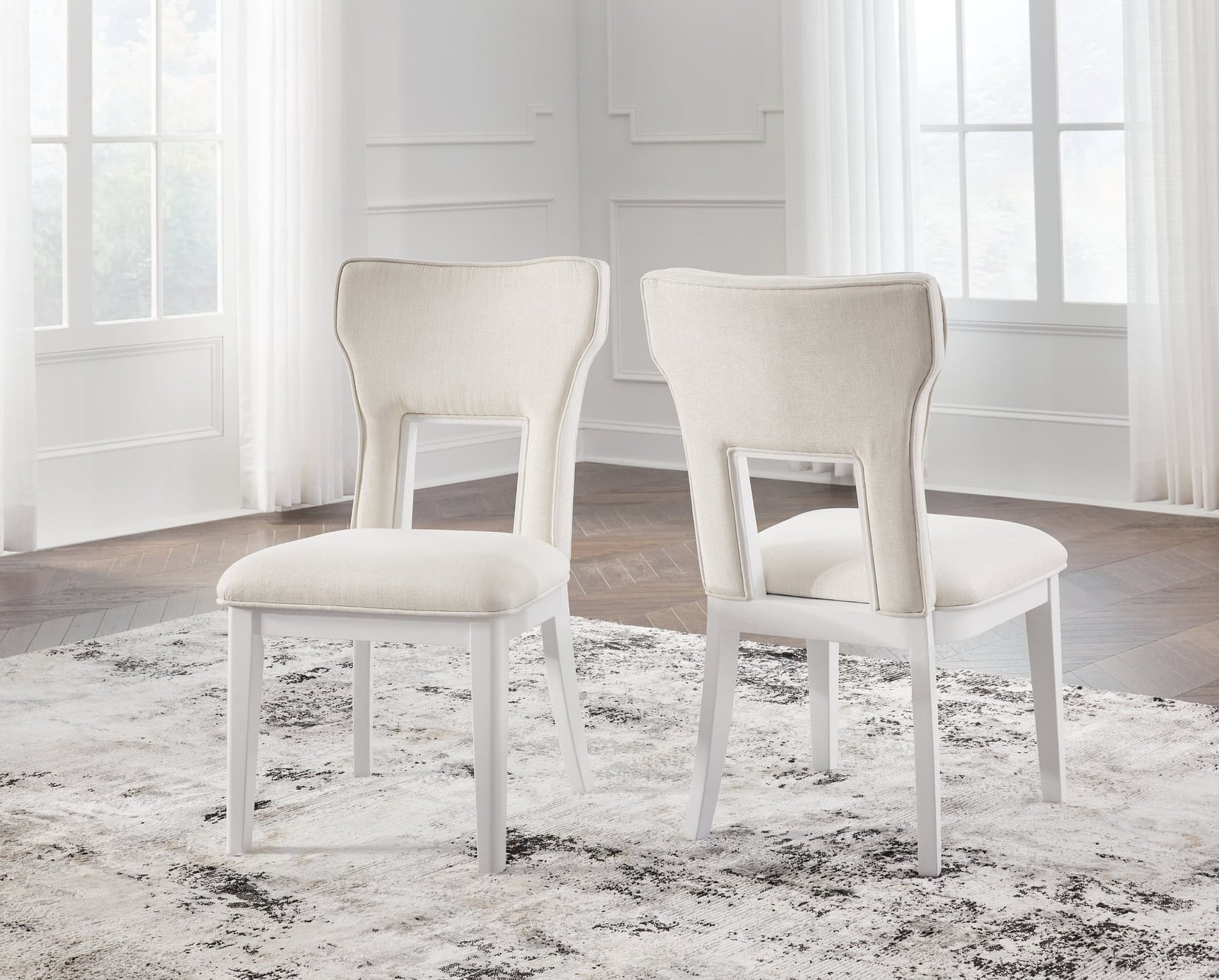 Chalanna white lacquered dining chair front angle