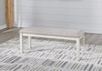 Robbinsdale Antique White 48" Upholstered Dining Bench front angle