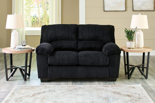 SimpleJoy Onyx Chenille Velvet Loveseat angled side view showing upholstery and frame