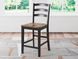 Wildenauer counter height barstool with contoured butcher block style seat and black wood frame