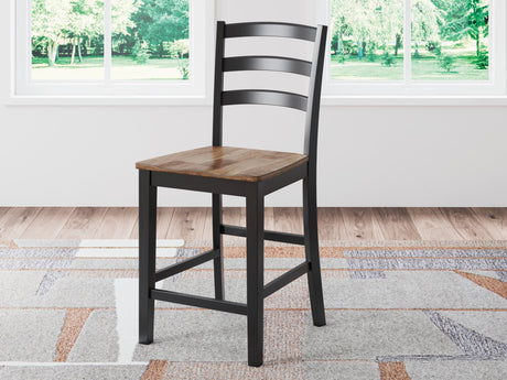 Wildenauer counter height barstool with contoured butcher block style seat and black wood frame