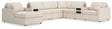 Front view of Modmax Oyster performance fabric sectional with audio system and chaise