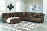 Top Tier Chocolate Velvet 6-Piece Reclining Sectional with Chaise, front angle