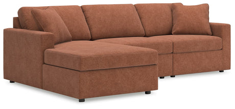 Front angle of Modmax Spice 3-Piece Sectional with Chaise in spice fabric