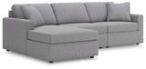 Front view of Modmax Granite gray performance fabric 3-piece sectional with chaise