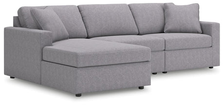 Front view of Modmax Granite gray performance fabric 3-piece sectional with chaise