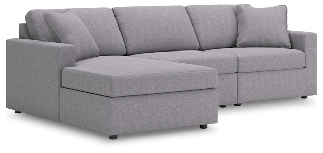 Front view of Modmax Granite gray performance fabric 3-piece sectional with chaise