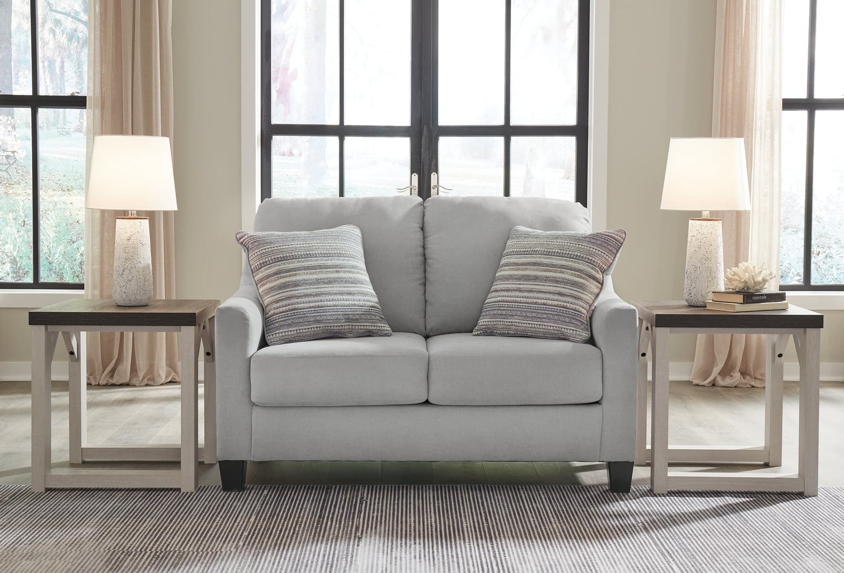 Adlai Shadow Chenille Loveseat front view showing plush seating and shadow chenille upholstery