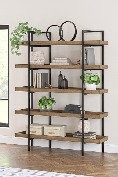 Montia 76-inch light brown contemporary bookcase front view
