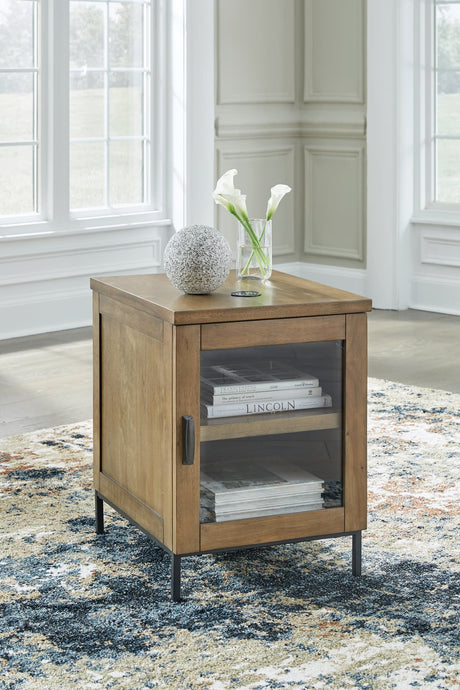 Torlanta Brown Chairside End Table angled closed door front view