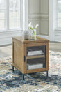 Torlanta Brown Chairside End Table angled closed door front view