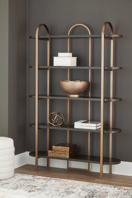 Brentmour Contemporary brown and gold finish bookcase front view