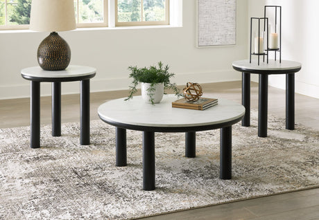 Xandrum black and white round coffee table front view