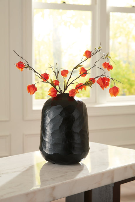 Ryanford Black Vase front view showing hand-carved facets