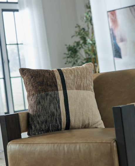 Adrielton black, brown and tan plaid accent pillow square front view