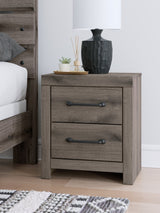 Graystorm brown gray nightstand front view showing drawers