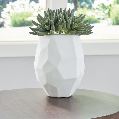 Karenton white textured glass vase front angle