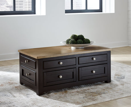 Drazmine Brown Lift-Top Coffee Table front view with drawers closed