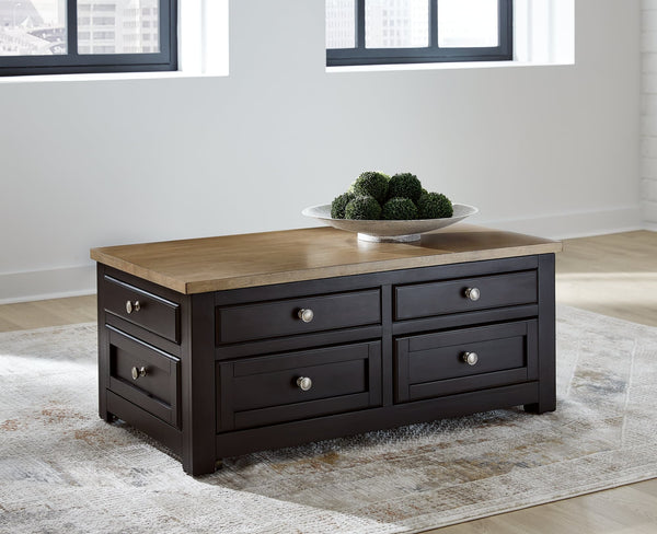 Drazmine Brown Lift-Top Coffee Table front view with drawers closed
