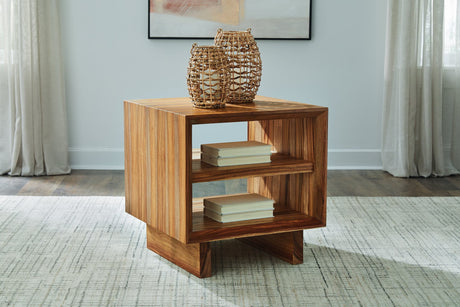 Dressonni Brown wood end table front angle