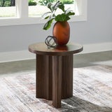 Korestone dark brown round end table front view