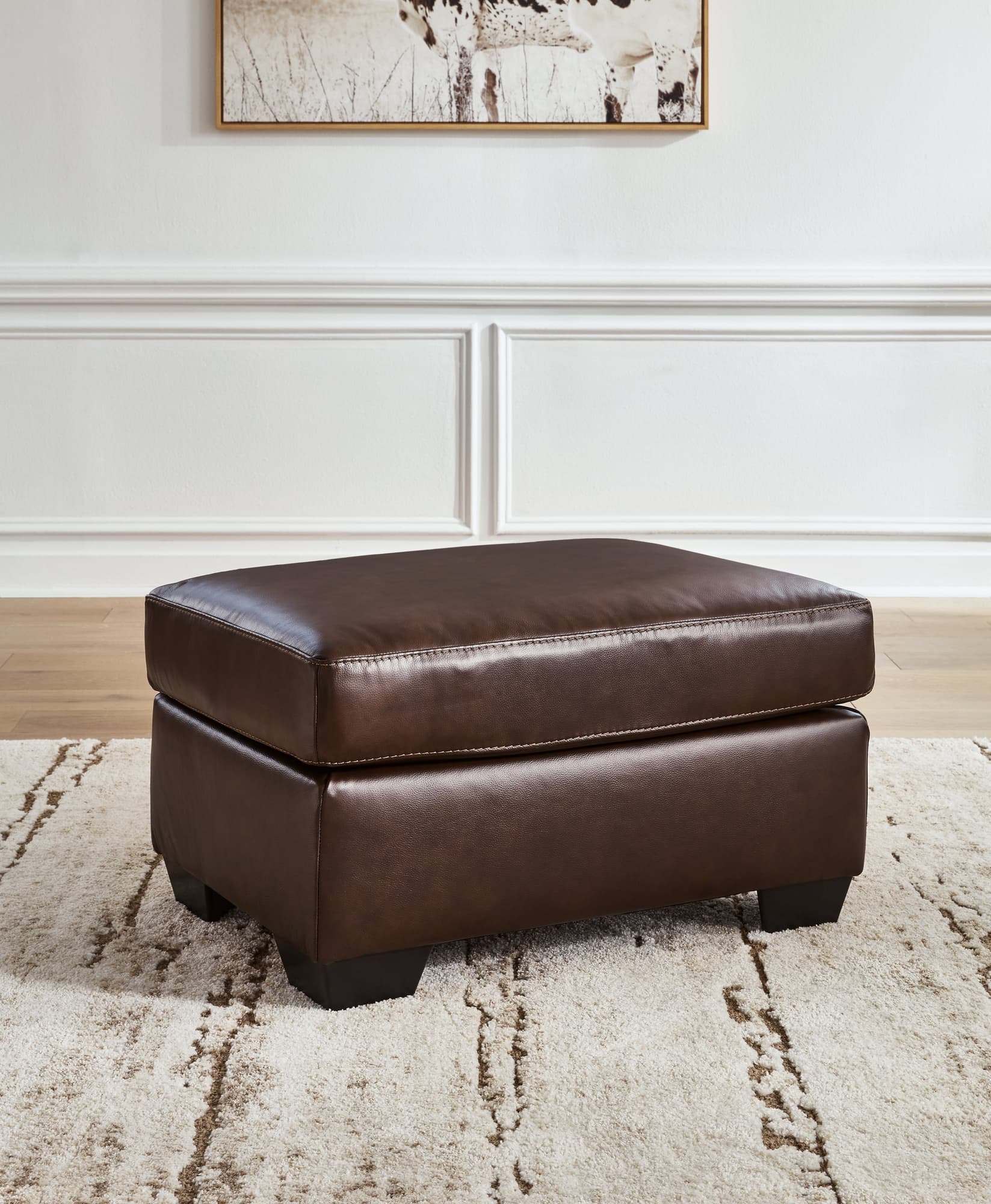 Santorine Dark Brown Leather Ottoman front angle view