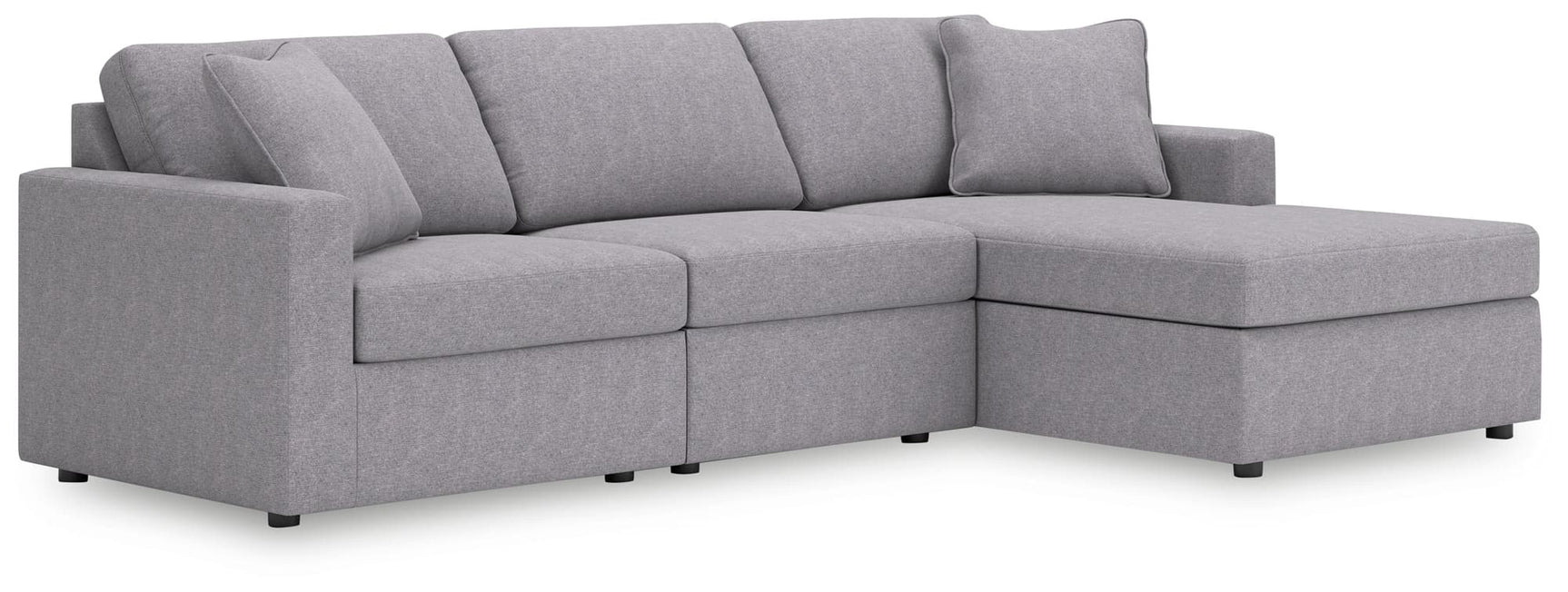 Front view of Modmax 3-Piece Sectional with left-arm chaise in granite fabric