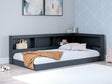 Simmenfort Navy Blue Twin Bookcase Storage Bed front view with built-in bookcases