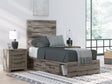 Graystorm Twin Panel Bed with Storage in Brown Gray, angled front