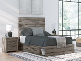 Graystorm Brown Gray Full Storage Panel Bed, front angle showing headboard and footboard