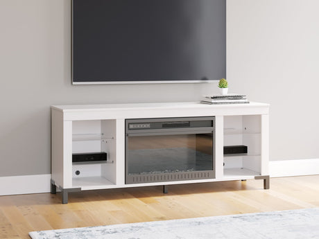 Brollevi white 60 inch TV stand with electric fireplace front view