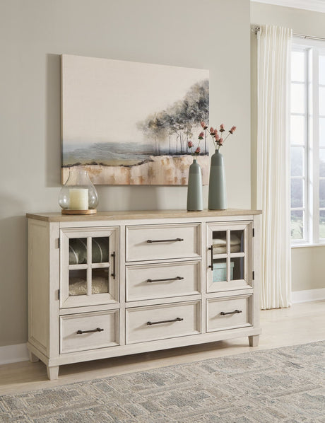 Shaybrock dresser two-tone antique white and brown, front view
